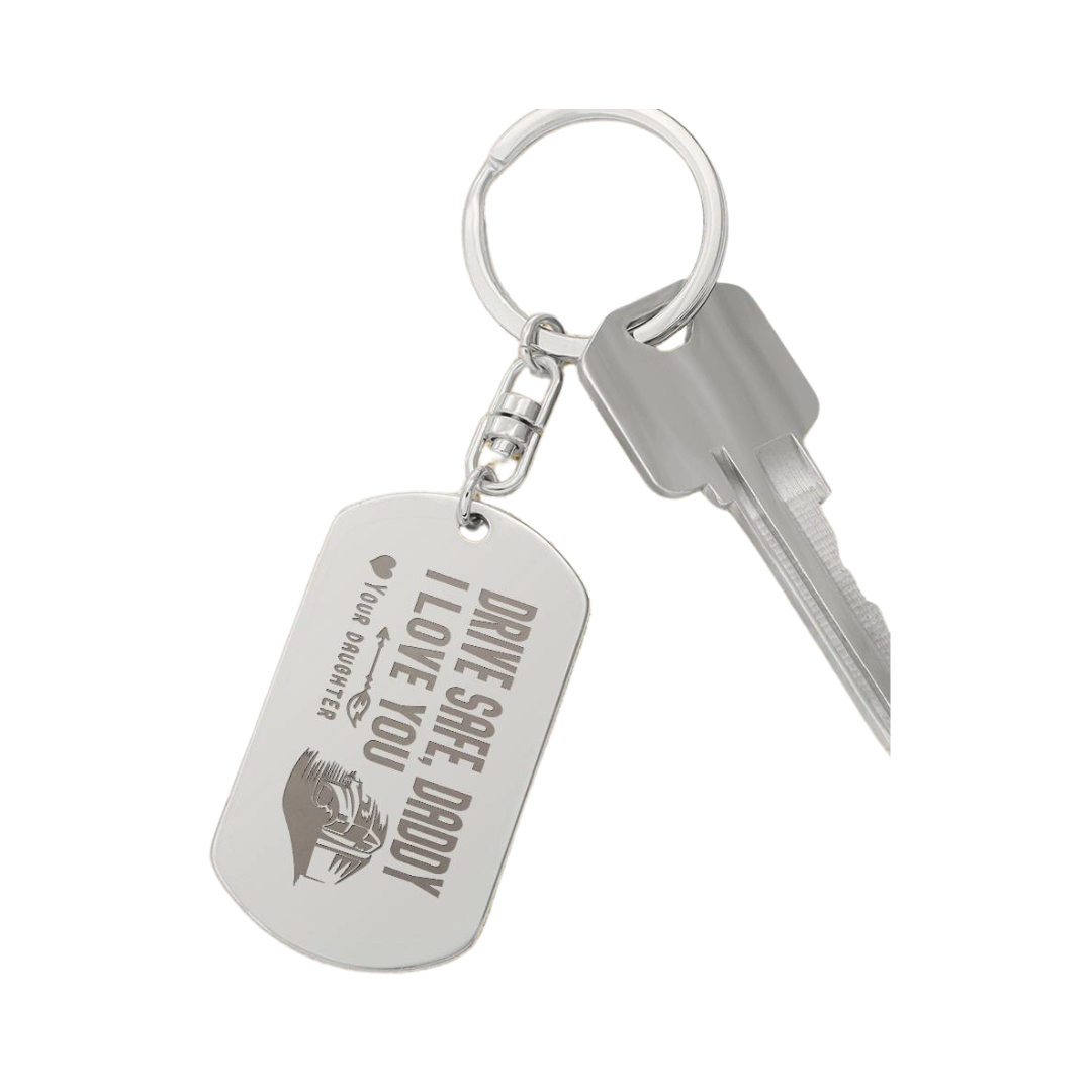 Create a unique keepsake with our Engraved Dog Tag Keychain. This high-quality stainless steel piece can be customized on the back in a scripted font, with 2 lines of text, up to 20 characters each.