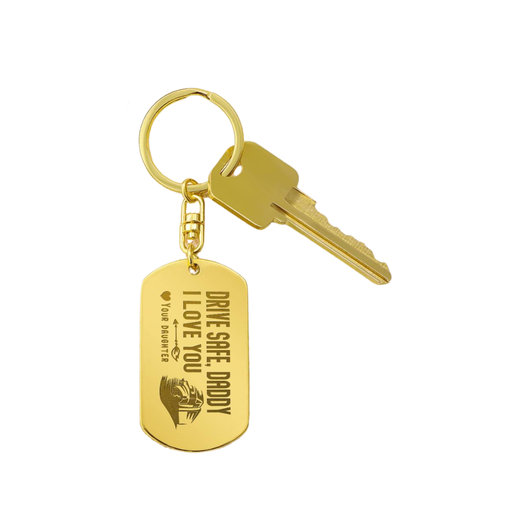 Create a unique keepsake with our Engraved Dog Tag Keychain. This high-quality stainless steel piece can be customized on the back in a scripted font, with 2 lines of text, up to 20 characters each.