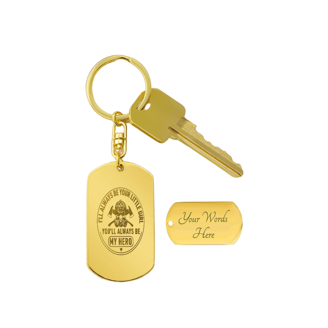 Create a unique keepsake with our Engraved Dog Tag Keychain. This high-quality stainless steel piece can be customized on the back in a scripted font, with 2 lines of text, up to 20 characters each.