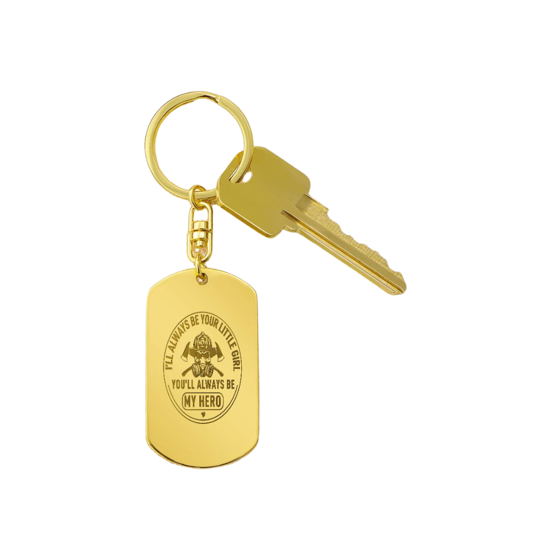 Create a unique keepsake with our Engraved Dog Tag Keychain. This high-quality stainless steel piece can be customized on the back in a scripted font, with 2 lines of text, up to 20 characters each.