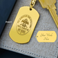 Create a unique keepsake with our Engraved Dog Tag Keychain. This high-quality stainless steel piece can be customized on the back in a scripted font, with 2 lines of text, up to 20 characters each.