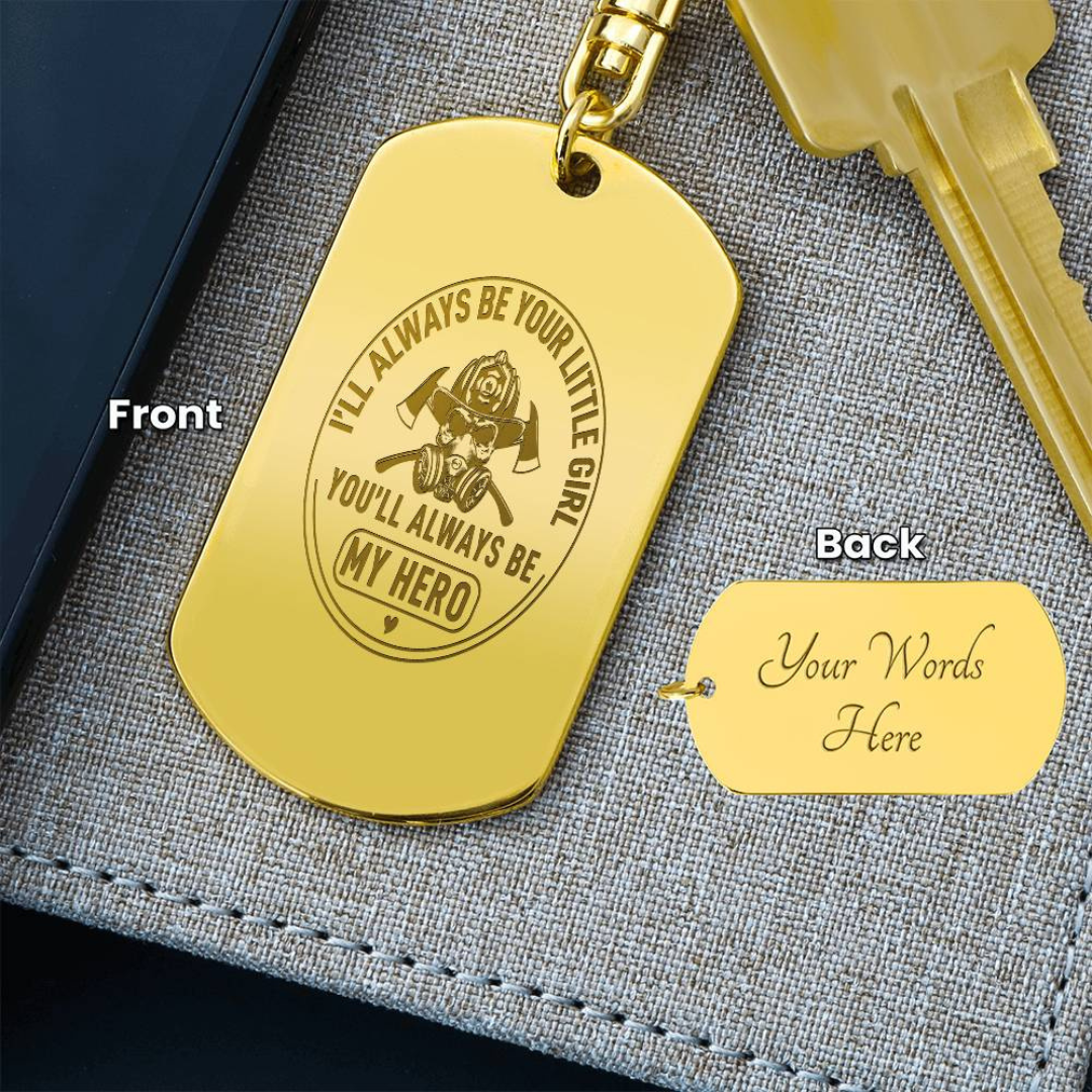 Create a unique keepsake with our Engraved Dog Tag Keychain. This high-quality stainless steel piece can be customized on the back in a scripted font, with 2 lines of text, up to 20 characters each.