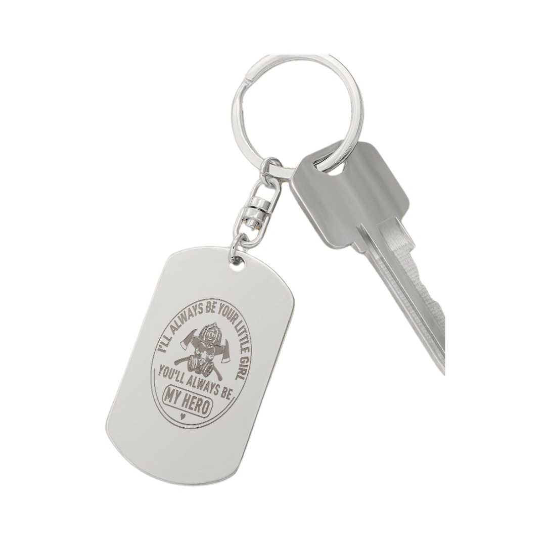 Create a unique keepsake with our Engraved Dog Tag Keychain. This high-quality stainless steel piece can be customized on the back in a scripted font, with 2 lines of text, up to 20 characters each.