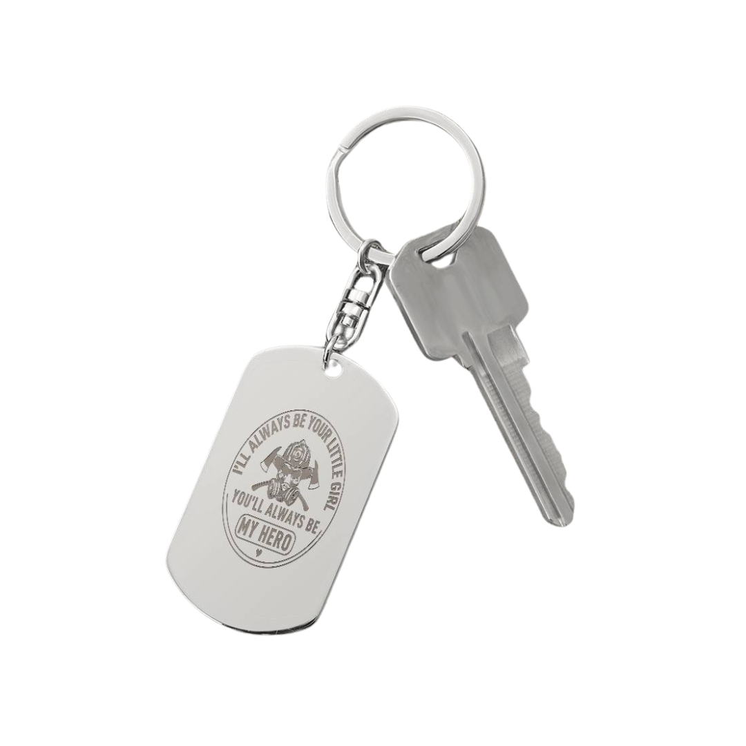 Create a unique keepsake with our Engraved Dog Tag Keychain. This high-quality stainless steel piece can be customized on the back in a scripted font, with 2 lines of text, up to 20 characters each.