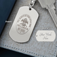 Create a unique keepsake with our Engraved Dog Tag Keychain. This high-quality stainless steel piece can be customized on the back in a scripted font, with 2 lines of text, up to 20 characters each.