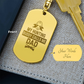 Create a unique keepsake with our Engraved Dog Tag Keychain. This high-quality stainless steel piece can be customized on the back in a scripted font, with 2 lines of text, up to 20 characters each.