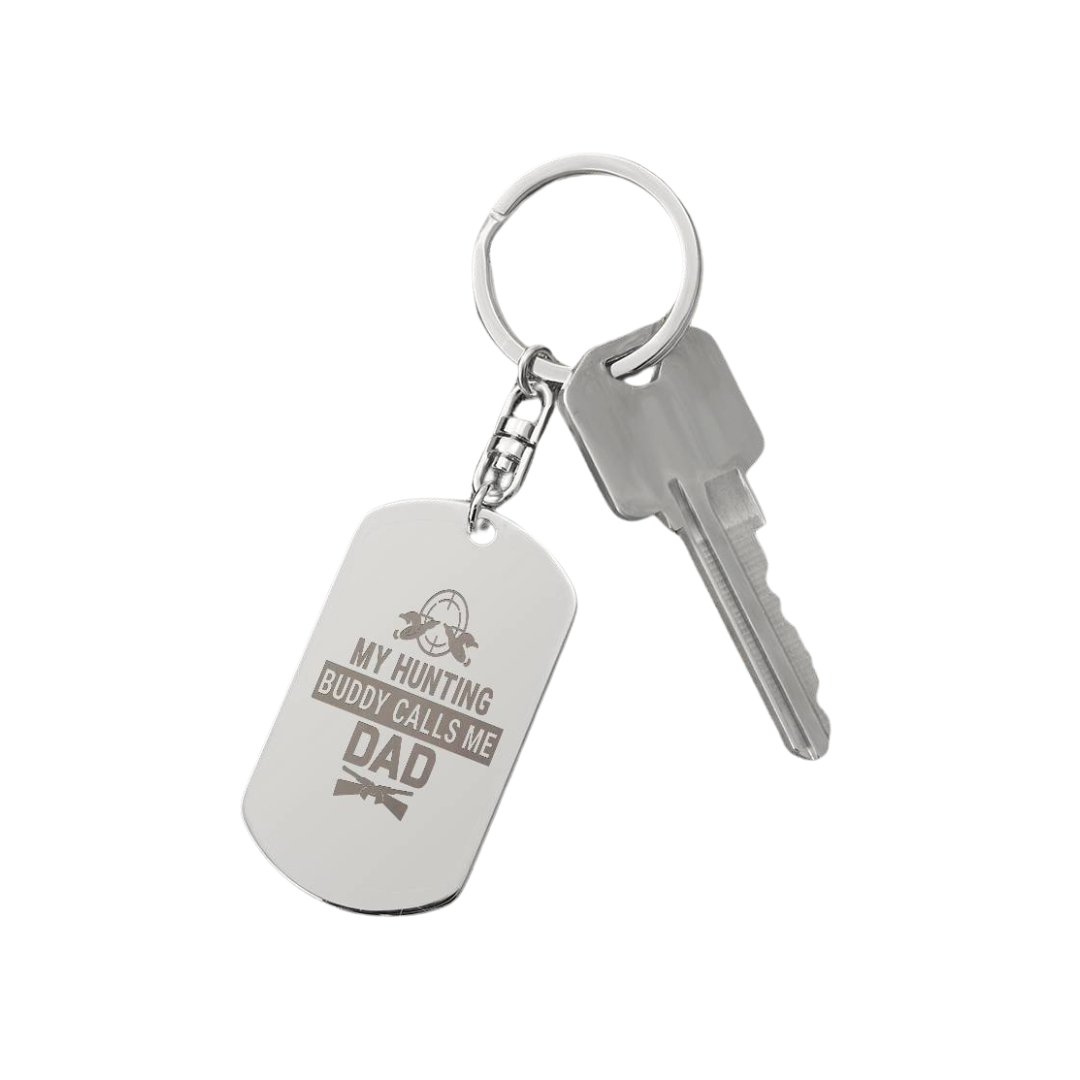 Create a unique keepsake with our Engraved Dog Tag Keychain. This high-quality stainless steel piece can be customized on the back in a scripted font, with 2 lines of text, up to 20 characters each.
