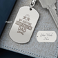 Create a unique keepsake with our Engraved Dog Tag Keychain. This high-quality stainless steel piece can be customized on the back in a scripted font, with 2 lines of text, up to 20 characters each.
