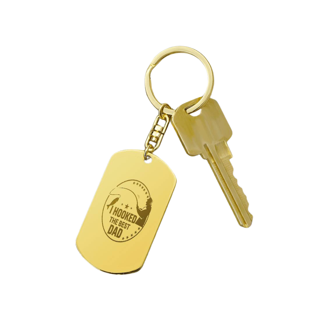 Create a unique keepsake with our Engraved Dog Tag Keychain. This high-quality stainless steel piece can be customized on the back in a scripted font, with 2 lines of text, up to 20 characters each.