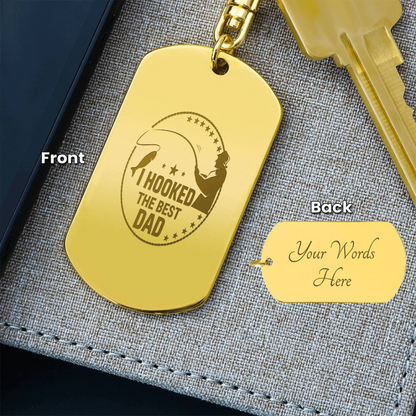 Create a unique keepsake with our Engraved Dog Tag Keychain. This high-quality stainless steel piece can be customized on the back in a scripted font, with 2 lines of text, up to 20 characters each.
