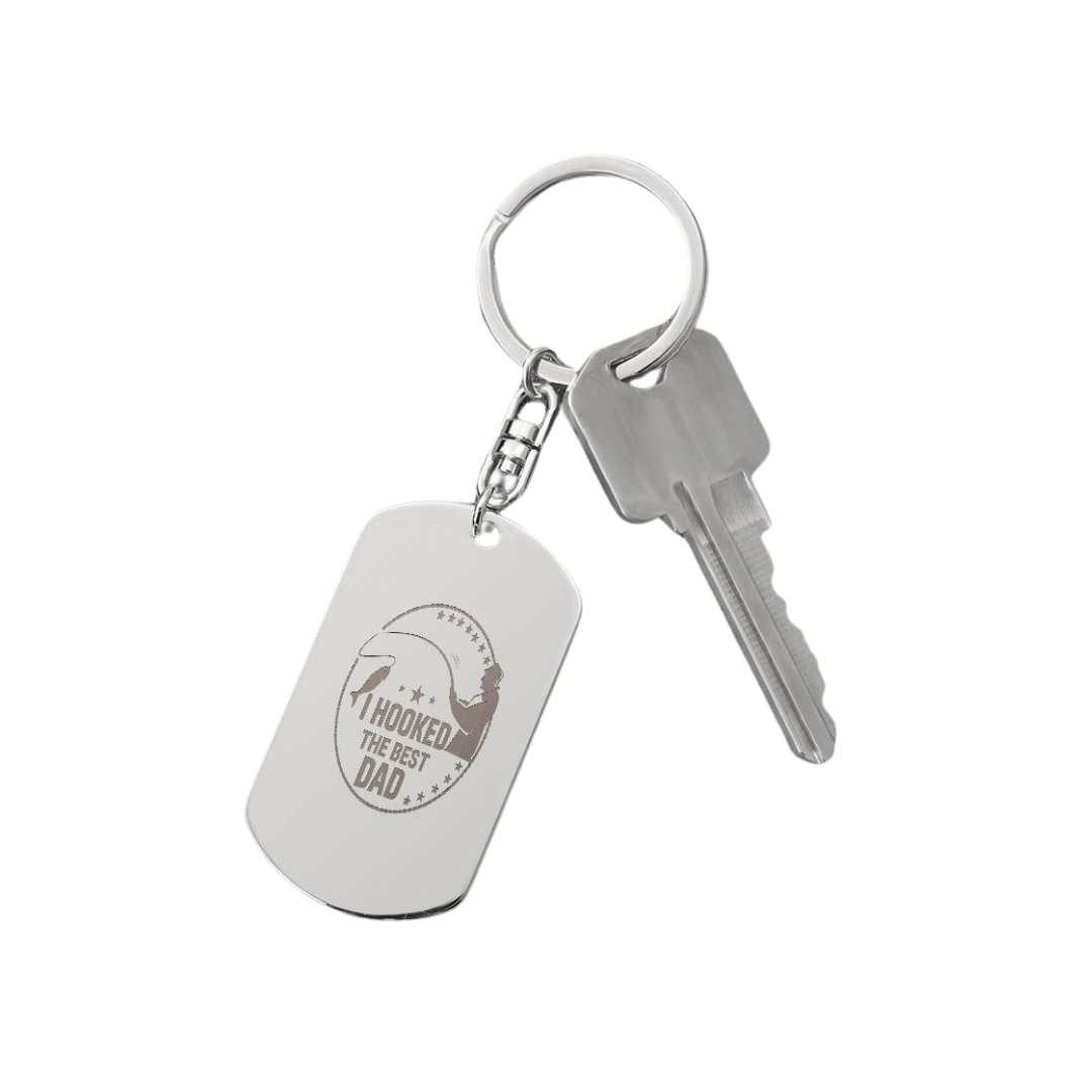 Create a unique keepsake with our Engraved Dog Tag Keychain. This high-quality stainless steel piece can be customized on the back in a scripted font, with 2 lines of text, up to 20 characters each.