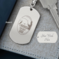 Create a unique keepsake with our Engraved Dog Tag Keychain. This high-quality stainless steel piece can be customized on the back in a scripted font, with 2 lines of text, up to 20 characters each.