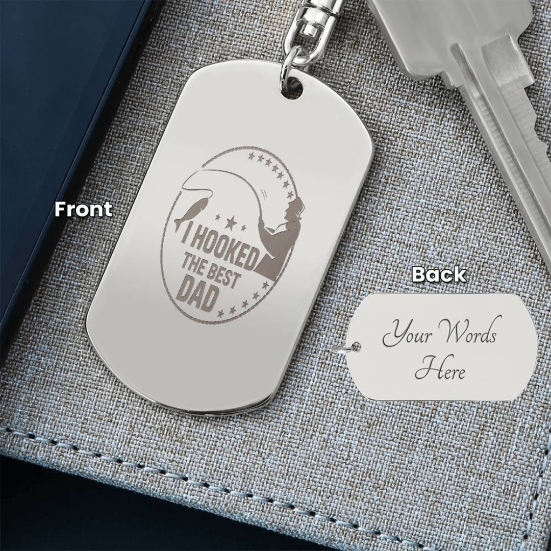 Create a unique keepsake with our Engraved Dog Tag Keychain. This high-quality stainless steel piece can be customized on the back in a scripted font, with 2 lines of text, up to 20 characters each.