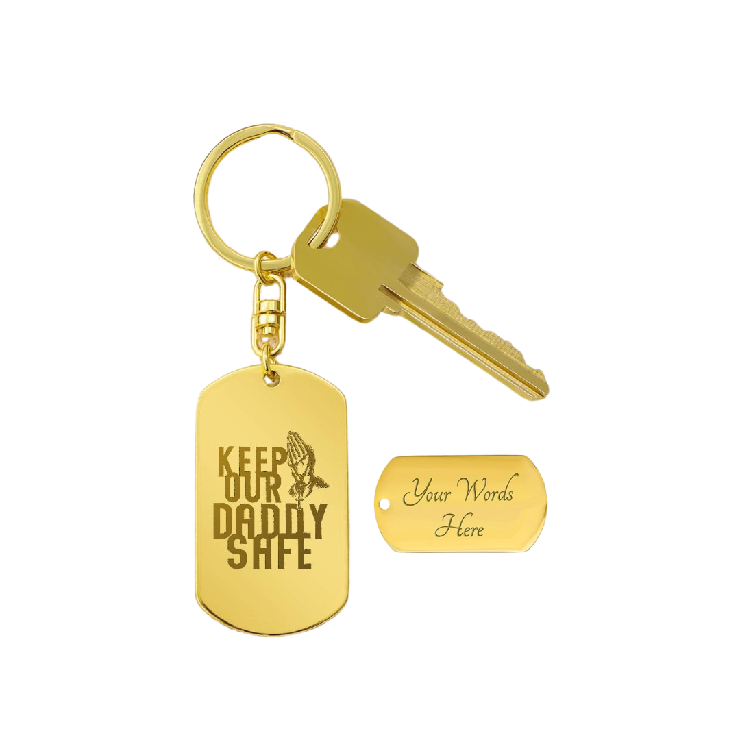 Create a unique keepsake with our Engraved Dog Tag Keychain. This high-quality stainless steel piece can be customized on the back in a scripted font, with 2 lines of text, up to 20 characters each.