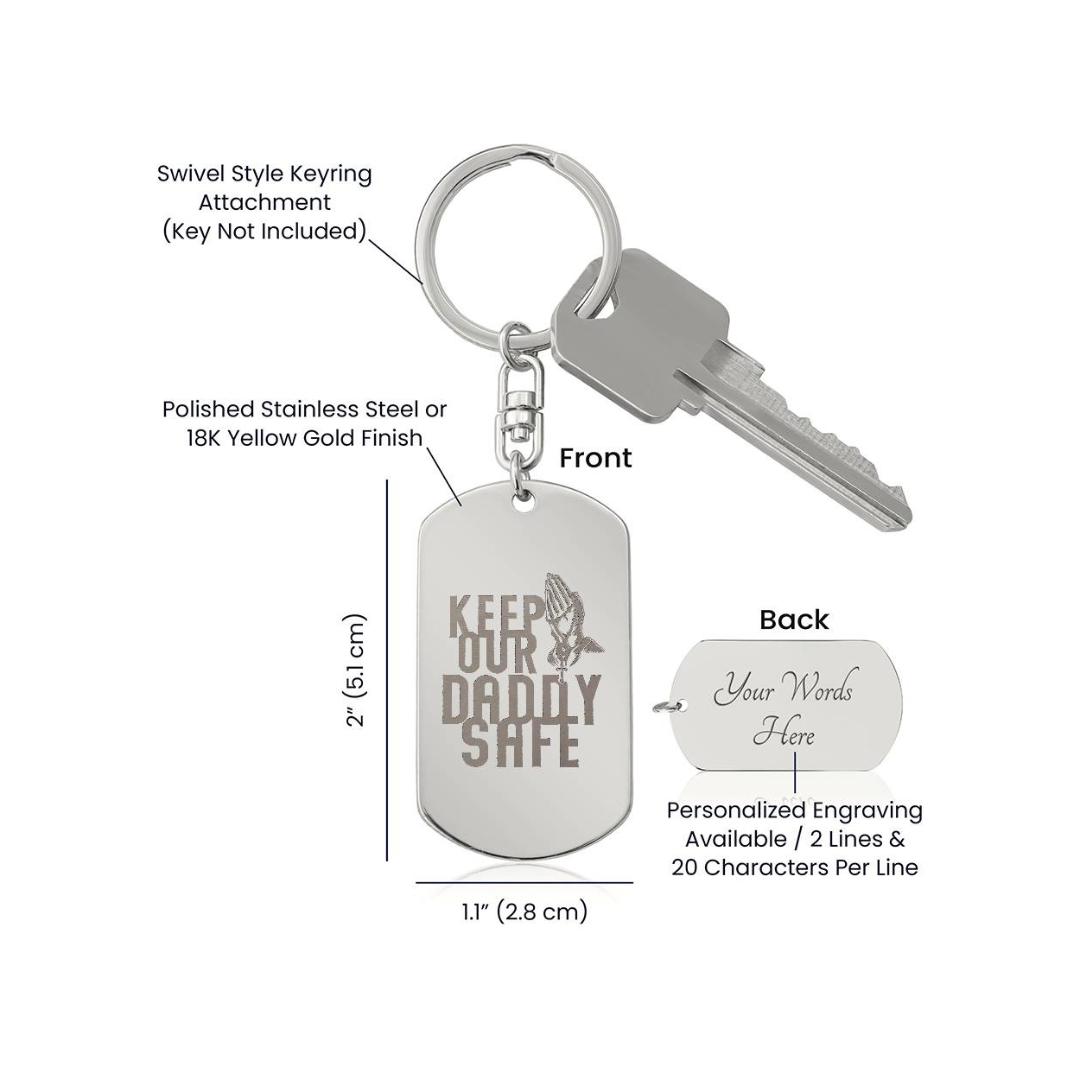 Create a unique keepsake with our Engraved Dog Tag Keychain. This high-quality stainless steel piece can be customized on the back in a scripted font, with 2 lines of text, up to 20 characters each.