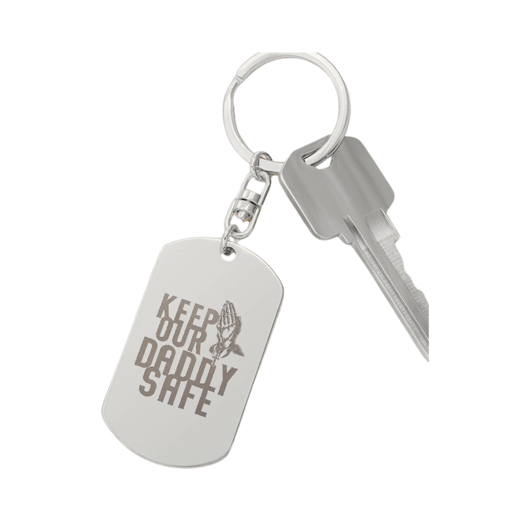 Create a unique keepsake with our Engraved Dog Tag Keychain. This high-quality stainless steel piece can be customized on the back in a scripted font, with 2 lines of text, up to 20 characters each.