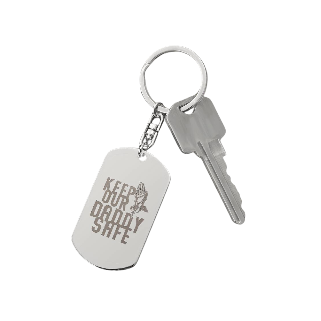 Create a unique keepsake with our Engraved Dog Tag Keychain. This high-quality stainless steel piece can be customized on the back in a scripted font, with 2 lines of text, up to 20 characters each.