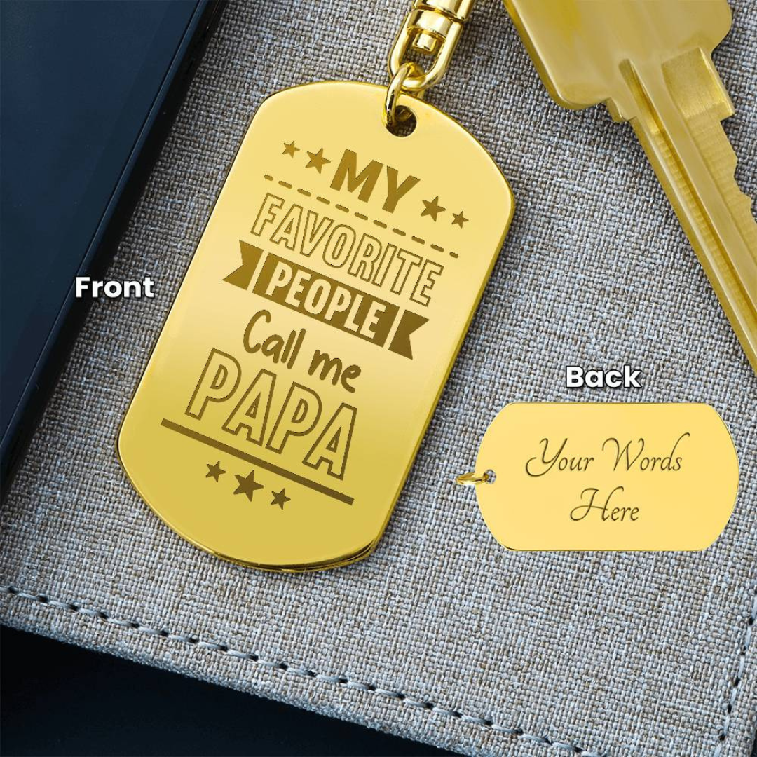 Create a unique keepsake with our Engraved Dog Tag Keychain. This high-quality stainless steel piece can be customized on the back in a scripted font, with 2 lines of text, up to 20 characters each.