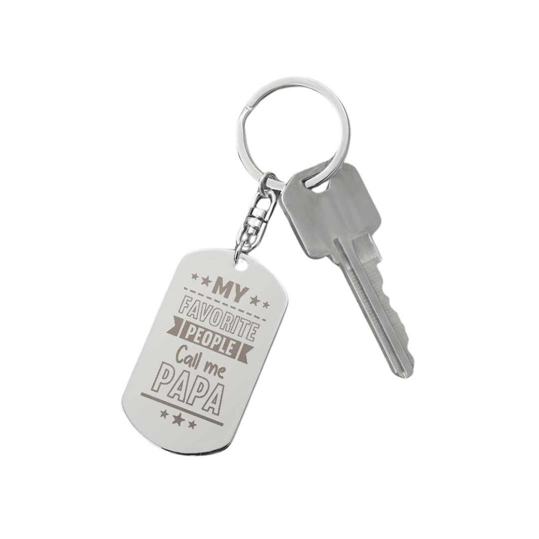 Create a unique keepsake with our Engraved Dog Tag Keychain. This high-quality stainless steel piece can be customized on the back in a scripted font, with 2 lines of text, up to 20 characters each.
