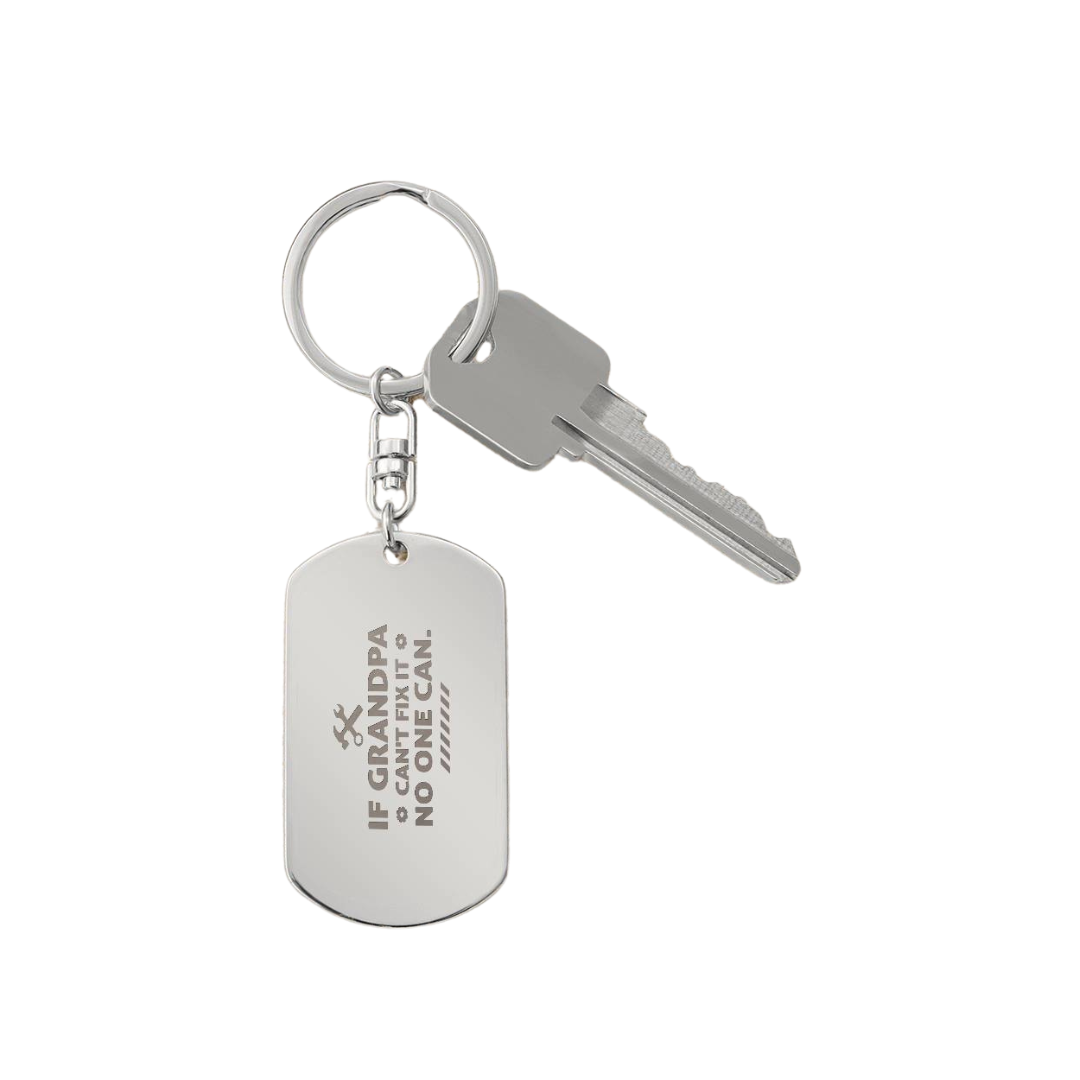 Create a unique keepsake with our Engraved Dog Tag Keychain. This high-quality stainless steel piece can be customized on the back in a scripted font, with 2 lines of text, up to 20 characters each.