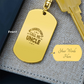 Create a unique keepsake with our Engraved Dog Tag Keychain. This high-quality stainless steel piece can be customized on the back in a scripted font, with 2 lines of text, up to 20 characters each.