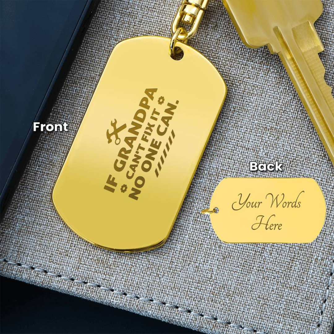 Create a unique keepsake with our Engraved Dog Tag Keychain. This high-quality stainless steel piece can be customized on the back in a scripted font, with 2 lines of text, up to 20 characters each.
