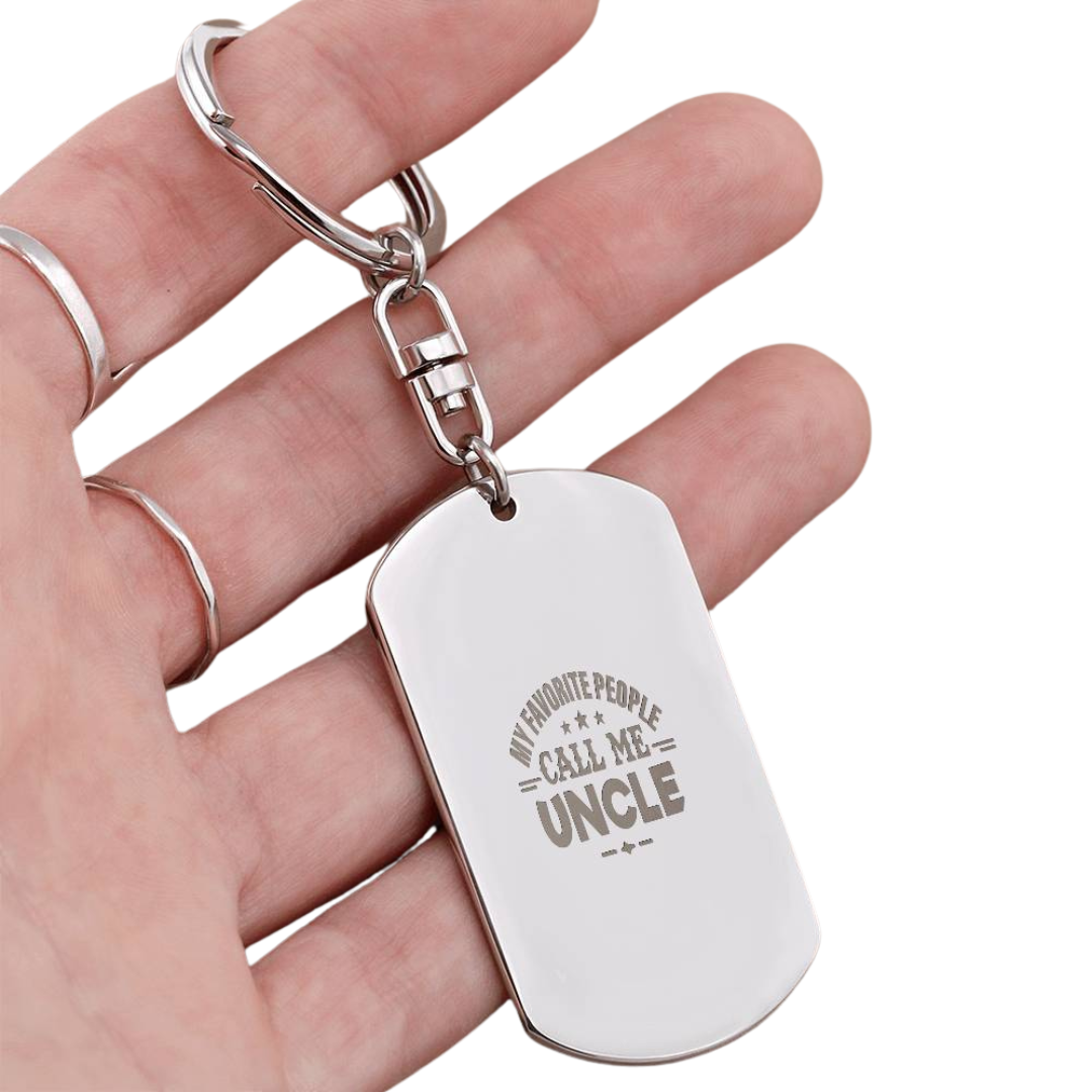 Create a unique keepsake with our Engraved Dog Tag Keychain. This high-quality stainless steel piece can be customized on the back in a scripted font, with 2 lines of text, up to 20 characters each.