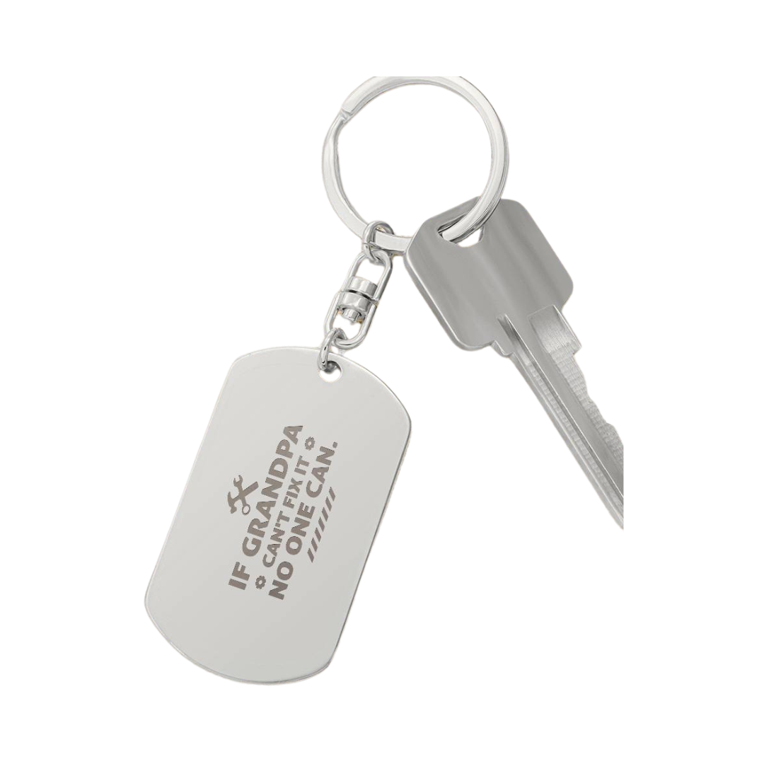 Create a unique keepsake with our Engraved Dog Tag Keychain. This high-quality stainless steel piece can be customized on the back in a scripted font, with 2 lines of text, up to 20 characters each.
