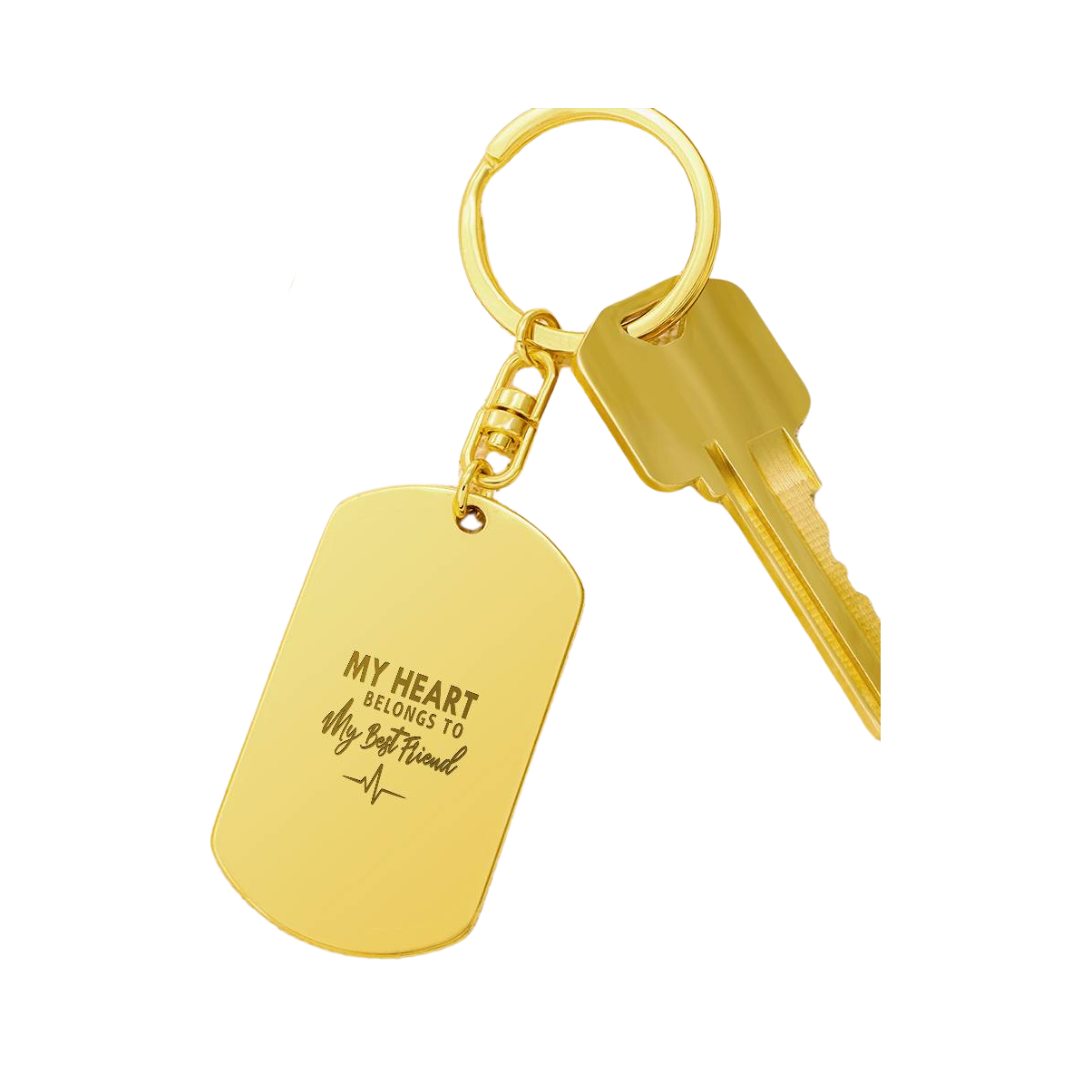 Create a unique keepsake with our Engraved Dog Tag Keychain. This high-quality stainless steel piece can be customized on the back in a scripted font, with 2 lines of text, up to 20 characters each.