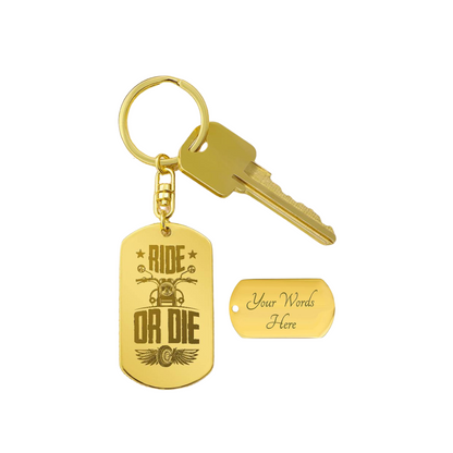 Create a unique keepsake with our Engraved Dog Tag Keychain. This high-quality stainless steel piece can be customized on the back in a scripted font, with 2 lines of text, up to 20 characters each.