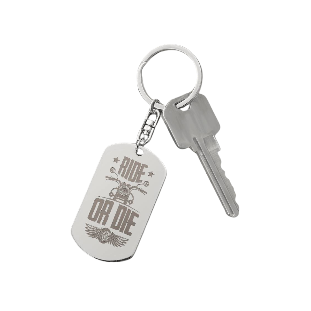Create a unique keepsake with our Engraved Dog Tag Keychain. This high-quality stainless steel piece can be customized on the back in a scripted font, with 2 lines of text, up to 20 characters each.