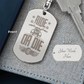 Create a unique keepsake with our Engraved Dog Tag Keychain. This high-quality stainless steel piece can be customized on the back in a scripted font, with 2 lines of text, up to 20 characters each.
