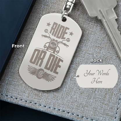Create a unique keepsake with our Engraved Dog Tag Keychain. This high-quality stainless steel piece can be customized on the back in a scripted font, with 2 lines of text, up to 20 characters each.