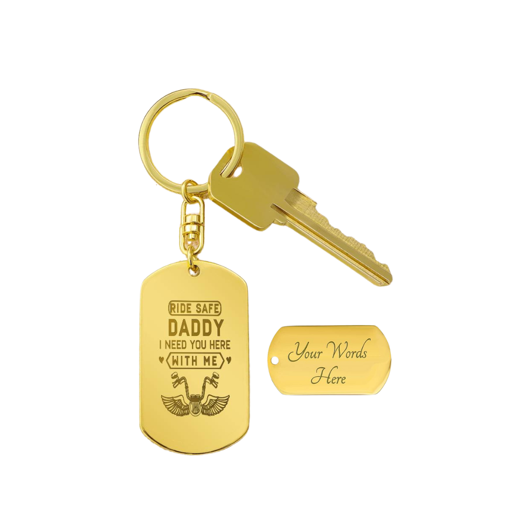 Create a unique keepsake with our Engraved Dog Tag Keychain. This high-quality stainless steel piece can be customized on the back in a scripted font, with 2 lines of text, up to 20 characters each.