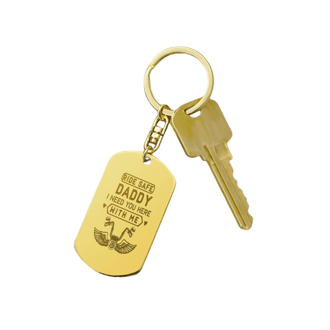 Create a unique keepsake with our Engraved Dog Tag Keychain. This high-quality stainless steel piece can be customized on the back in a scripted font, with 2 lines of text, up to 20 characters each.