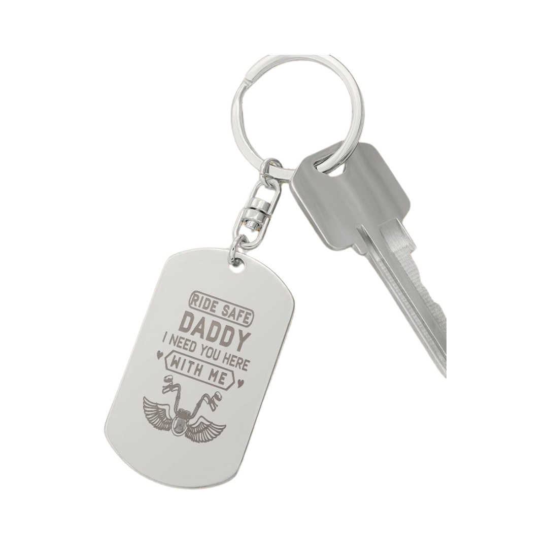 Create a unique keepsake with our Engraved Dog Tag Keychain. This high-quality stainless steel piece can be customized on the back in a scripted font, with 2 lines of text, up to 20 characters each.