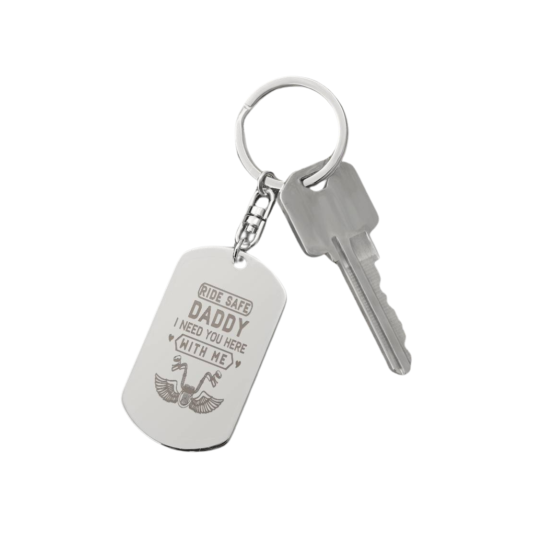 Create a unique keepsake with our Engraved Dog Tag Keychain. This high-quality stainless steel piece can be customized on the back in a scripted font, with 2 lines of text, up to 20 characters each.