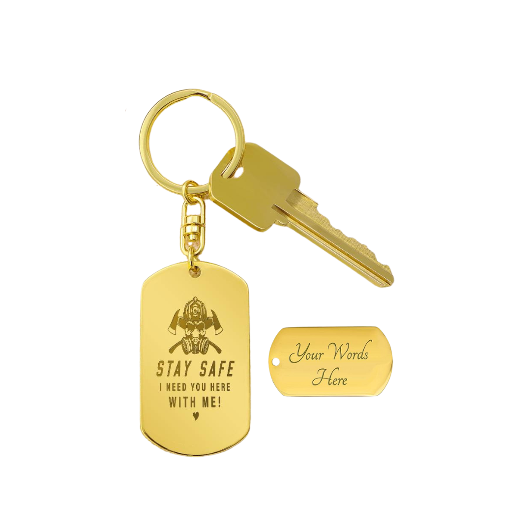 Create a unique keepsake with our Engraved Dog Tag Keychain. This high-quality stainless steel piece can be customized on the back in a scripted font, with 2 lines of text, up to 20 characters each.