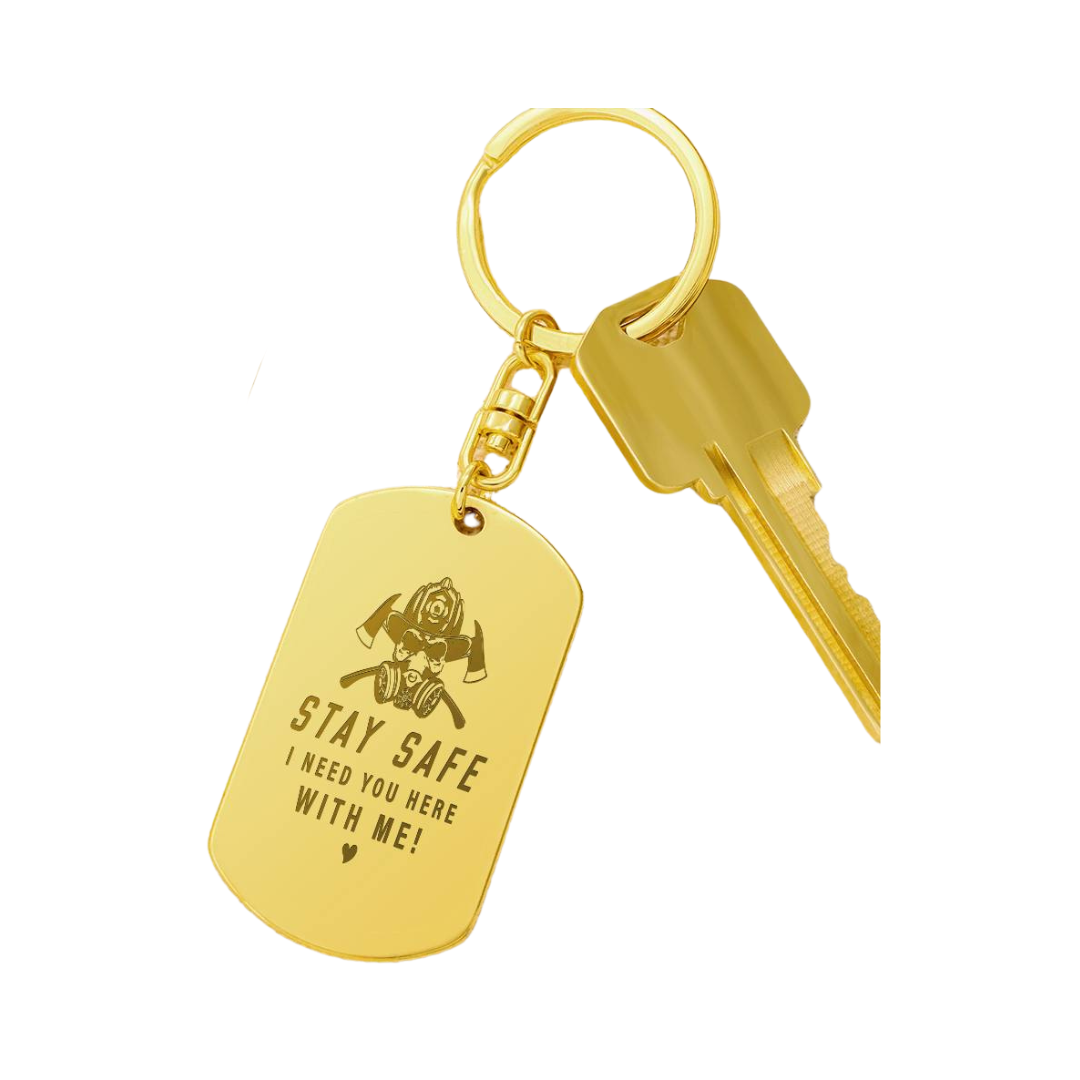 Create a unique keepsake with our Engraved Dog Tag Keychain. This high-quality stainless steel piece can be customized on the back in a scripted font, with 2 lines of text, up to 20 characters each.