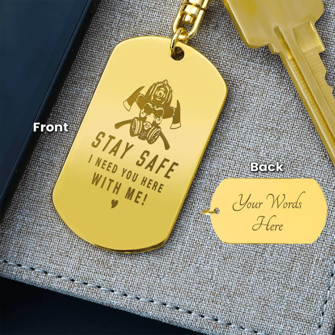 Create a unique keepsake with our Engraved Dog Tag Keychain. This high-quality stainless steel piece can be customized on the back in a scripted font, with 2 lines of text, up to 20 characters each.