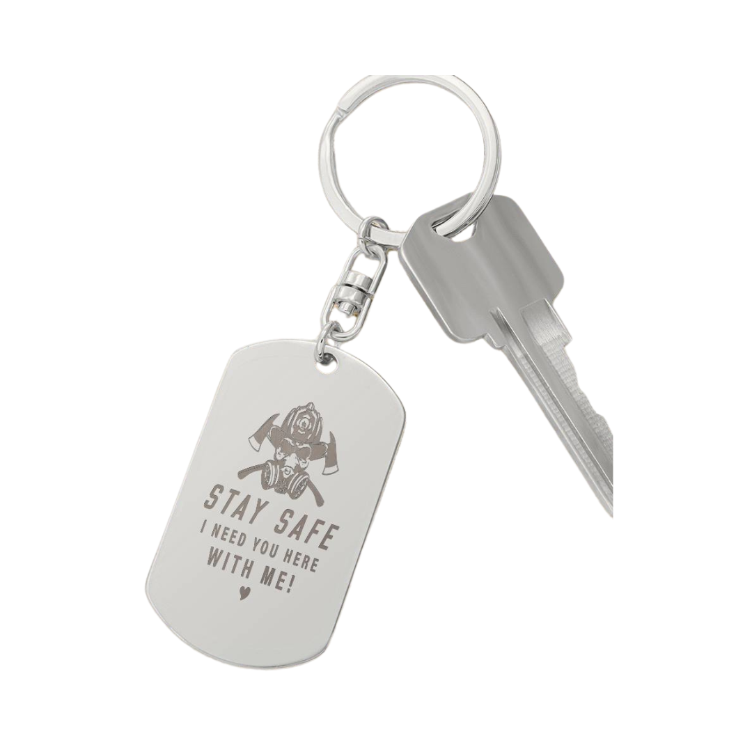 Create a unique keepsake with our Engraved Dog Tag Keychain. This high-quality stainless steel piece can be customized on the back in a scripted font, with 2 lines of text, up to 20 characters each.