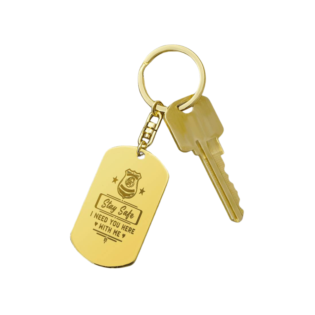 Create a unique keepsake with our Engraved Dog Tag Keychain. This high-quality stainless steel piece can be customized on the back in a scripted font, with 2 lines of text, up to 20 characters each.