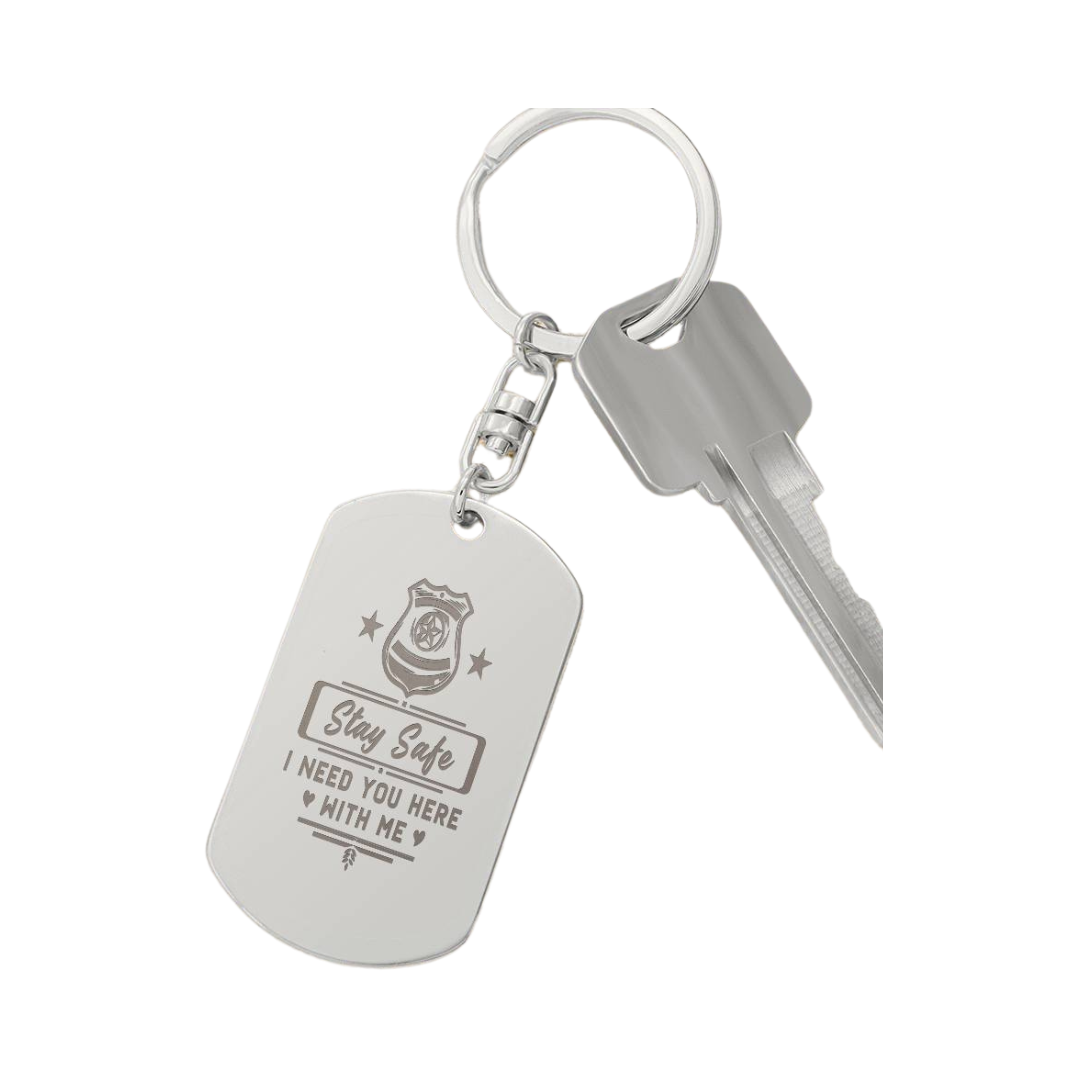 Create a unique keepsake with our Engraved Dog Tag Keychain. This high-quality stainless steel piece can be customized on the back in a scripted font, with 2 lines of text, up to 20 characters each.