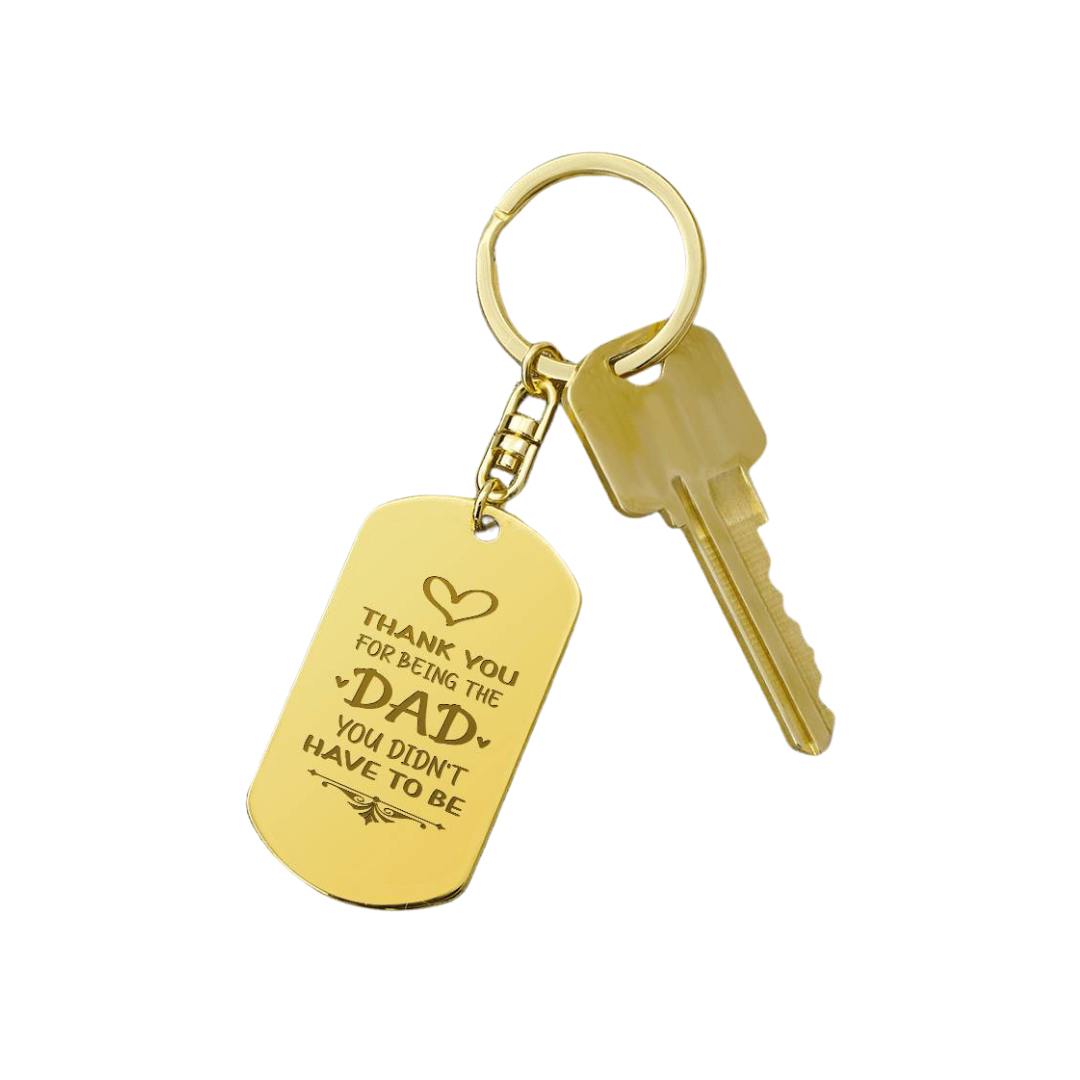Create a unique keepsake with our Engraved Dog Tag Keychain. This high-quality stainless steel piece can be customized on the back in a scripted font, with 2 lines of text, up to 20 characters each.