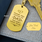 Create a unique keepsake with our Engraved Dog Tag Keychain. This high-quality stainless steel piece can be customized on the back in a scripted font, with 2 lines of text, up to 20 characters each.