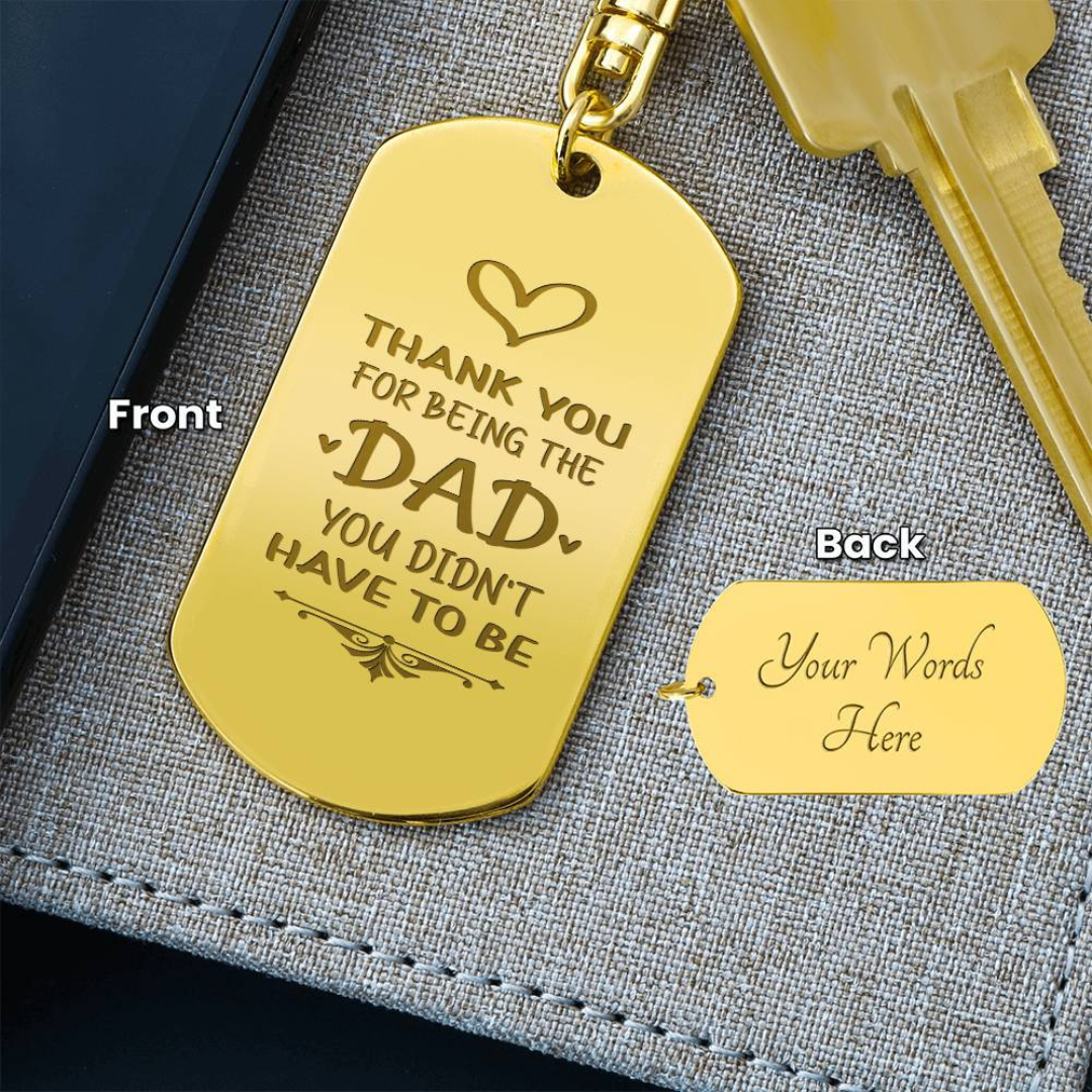 Create a unique keepsake with our Engraved Dog Tag Keychain. This high-quality stainless steel piece can be customized on the back in a scripted font, with 2 lines of text, up to 20 characters each.