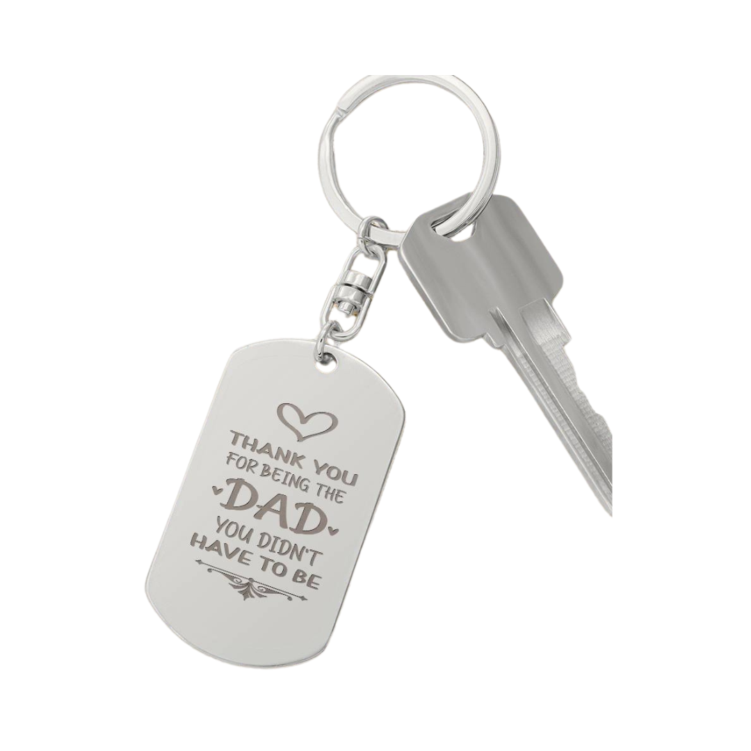 Create a unique keepsake with our Engraved Dog Tag Keychain. This high-quality stainless steel piece can be customized on the back in a scripted font, with 2 lines of text, up to 20 characters each.