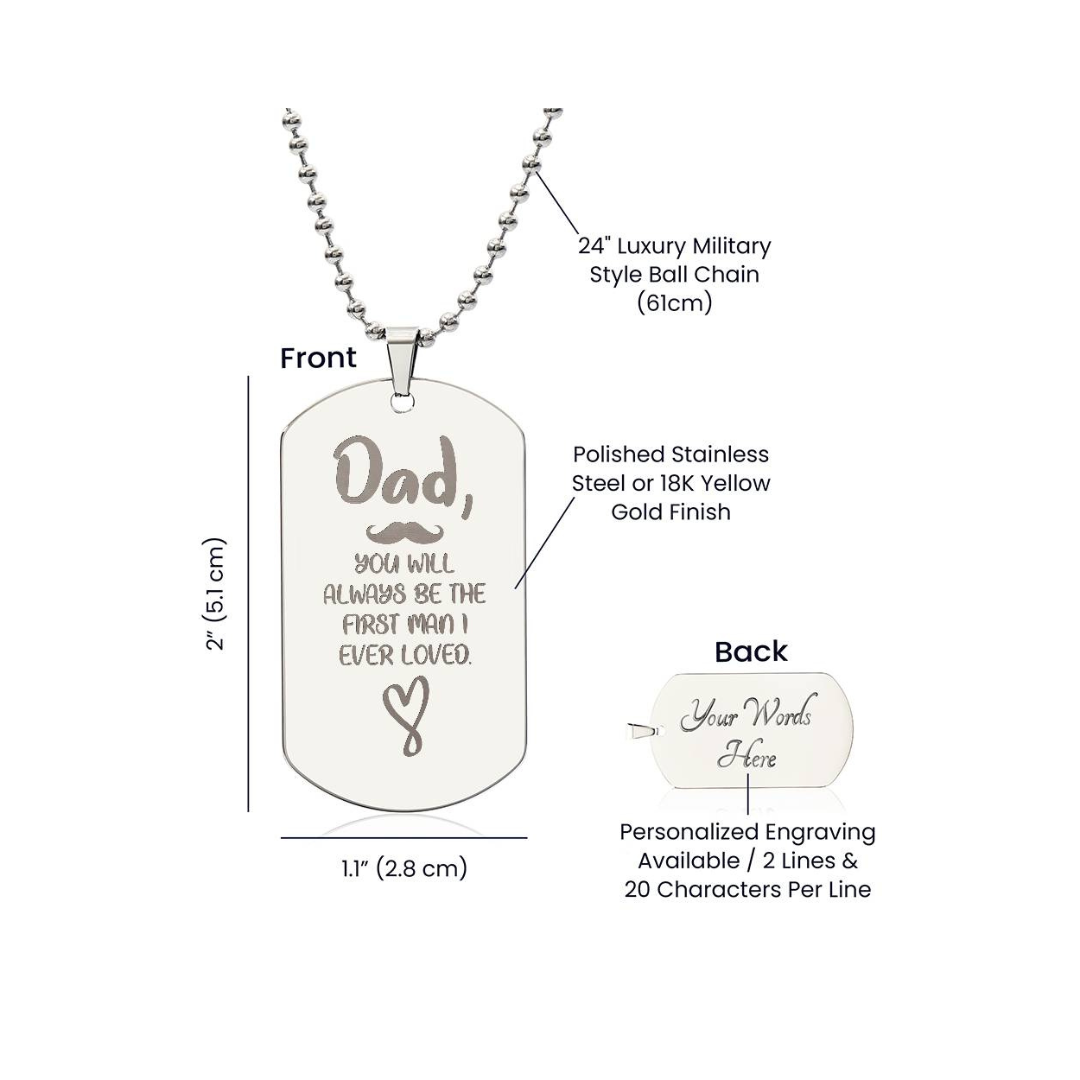 Surprise your loved one by giving them this unique and eye catching Engraved Dog Tag Necklace! It's a classic, yet stylish statement piece that is sure to spark conversation.