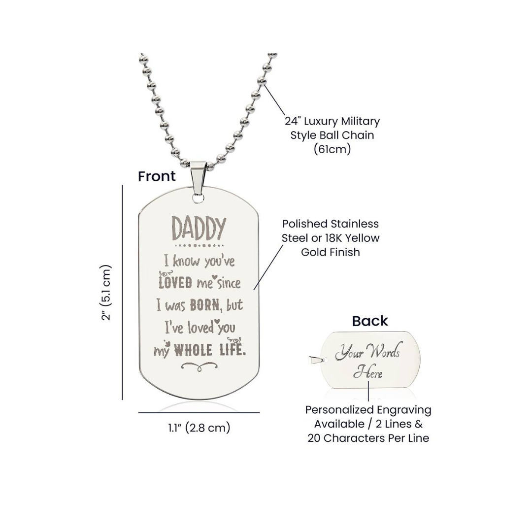 Surprise your loved one by giving them this unique and eye catching Engraved Dog Tag Necklace! It's a classic, yet stylish statement piece that is sure to spark conversation.