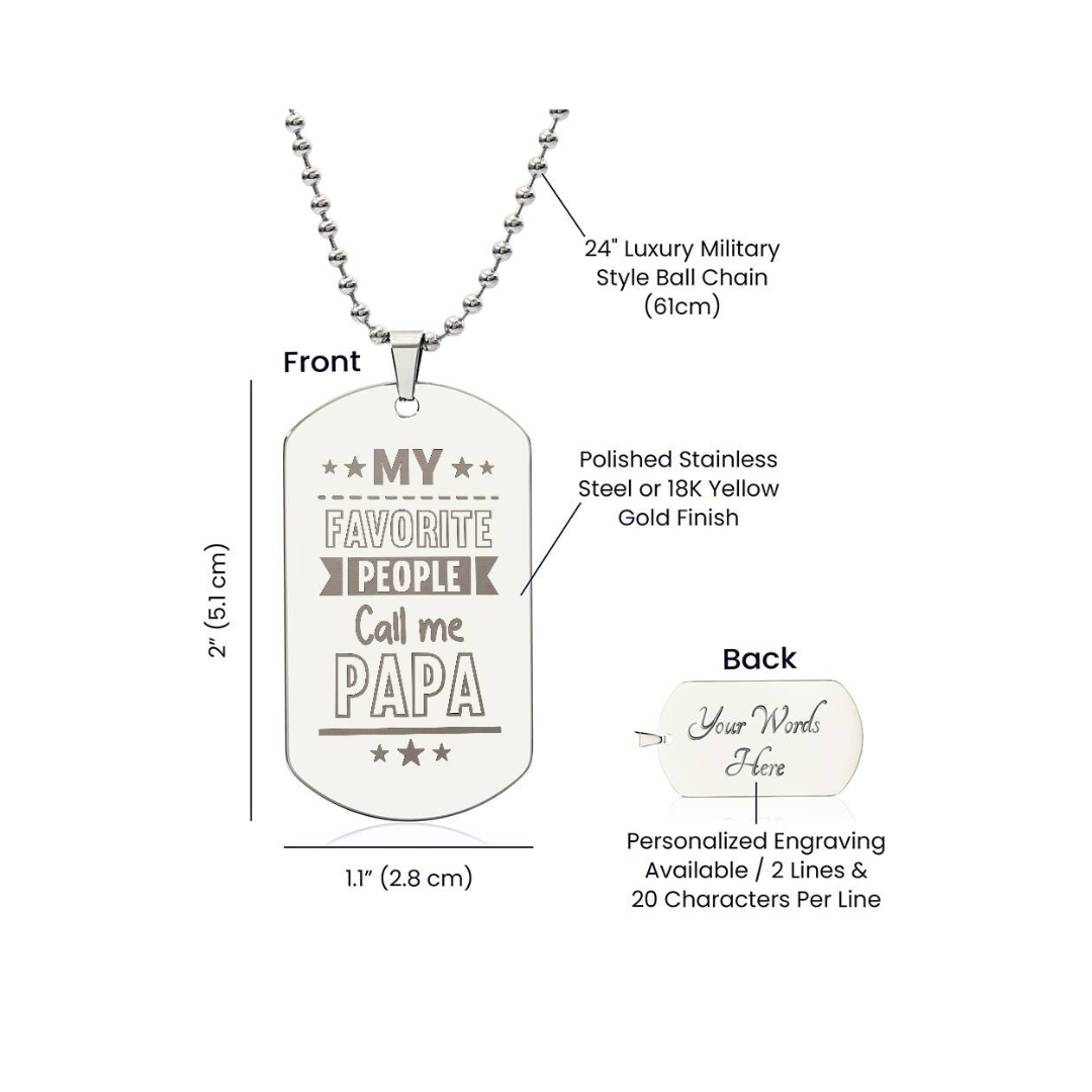 Surprise your loved one by giving them this unique and eye catching Engraved Dog Tag Necklace! It's a classic, yet stylish statement piece that is sure to spark conversation.